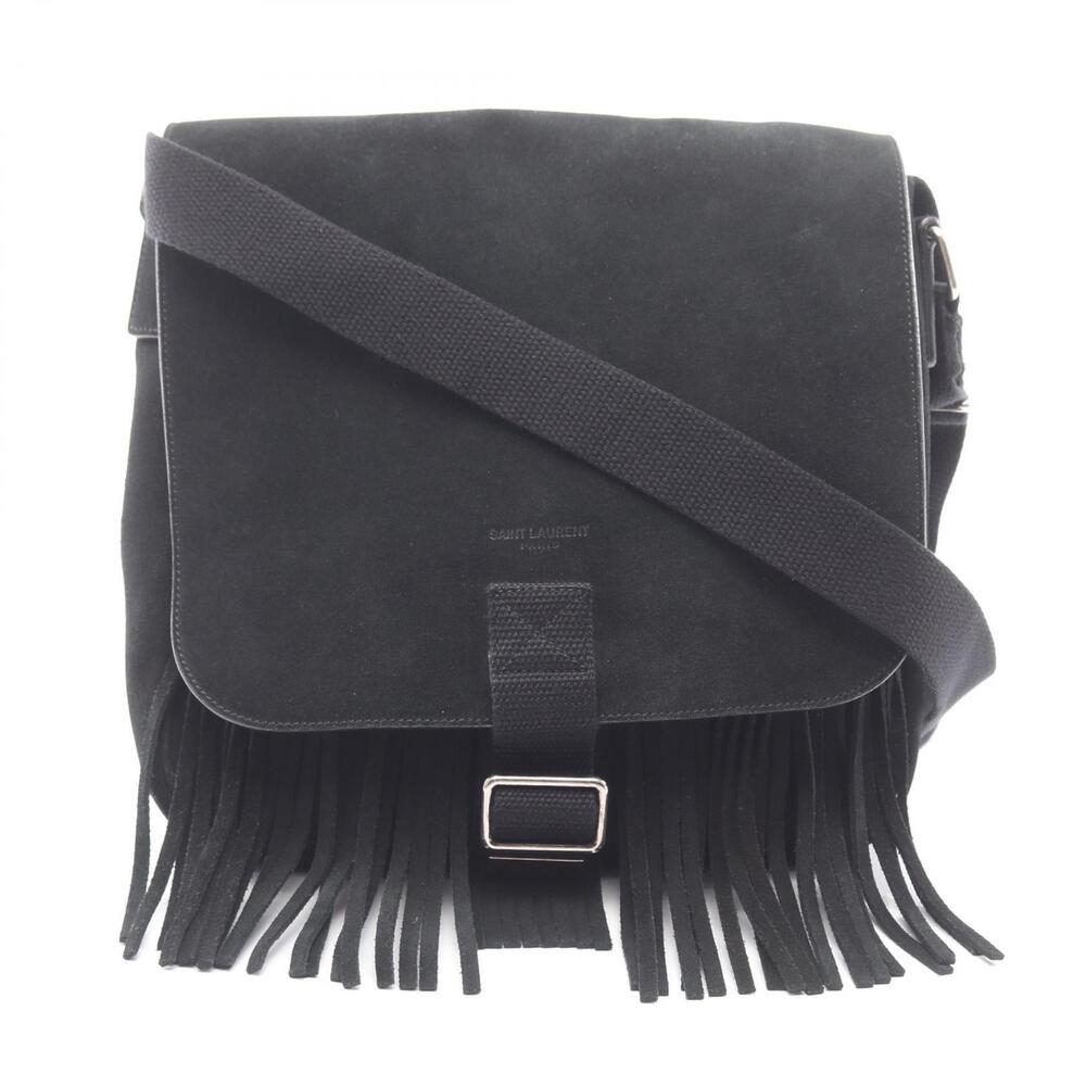 Saint Laurent Paris Fringe Shoulder Bag Suede Black